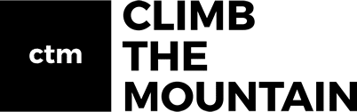 Logo with text "Climb the Mountain" and "ctm" in black.